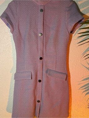 Zara Mauve Textured Button-Front Mini Dress